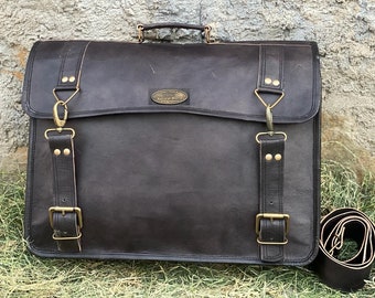 XXL Leather Messenger Bag: 18-inch Vintage Briefcase with Dock Lock