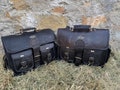 Leather Messenger Bull Hide Motorcycle Black Leather Two Bags Panniers Saddle 2 Bags