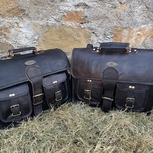 Leather Messenger Bull Hide Motorcycle Black Leather Two Bags Panniers Saddle 2 Bags