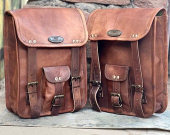 9X11 Leather Motorcycle Side Pouch Brown Leather Side Pouch Classic Saddlebags Saddle Panniers