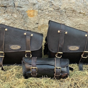 Leder-Satteltaschen Motorrad-Tasche Schwarz Pannier-Satteltaschen für Sportsendungen Satz von drei Taschen
