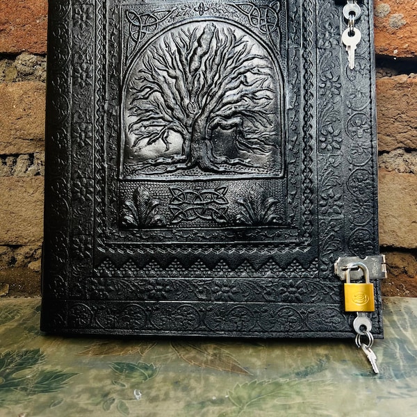 200 Pages Extra large Leather Journal, Tree Of Life, With Blank Papers, Coptic bound EXTRA THICK, Notebook Sketchbook Gift for him gift her