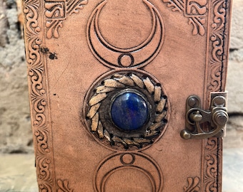 Leather Triple Moon Goddess Journal: Rose Quartz Stone, 200 Pages