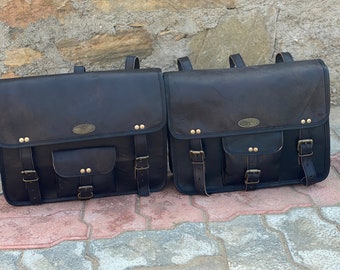 black leather panniers