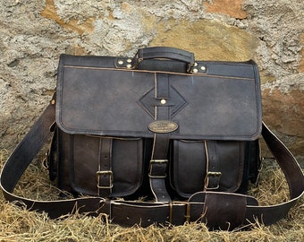 Goat Leather Messenger Bag: Black Crossbody Briefcase