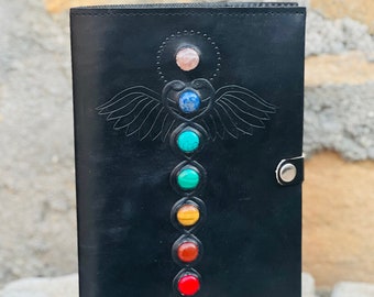 Seven Chakra Stone Leather Journal: Embossed Book of Shadows, Diary