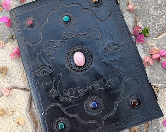 Large Seven Stone Leather Journal: Embossed Pigeon Sketchbook