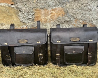 Handmade Black Leather Motorcycle Saddlebag Set: Pannier Bike Bags