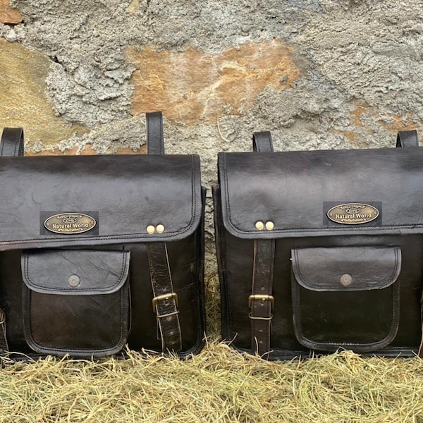 Handmade Black Leather Motorcycle Saddlebag Set: Pannier Bike Bags