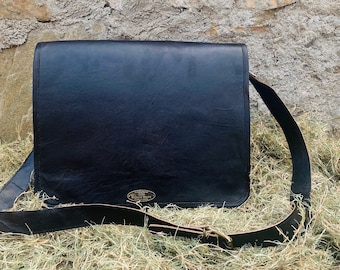 Handamde Genuine Brown Leather Vintage Retro Men's Laptop Computer Messenger Bag
