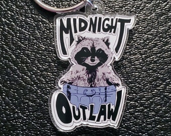 Midnight Outlaw Raccoon in a Trash Can Logo Acrylic Keychain