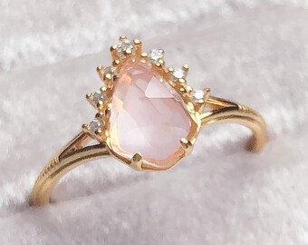 Rose Quartz Engagement ring, genuine Rose Quartz ring, Pink Raw Rose Quartz rings, unique Rose Quartz wedding ring, gift for her