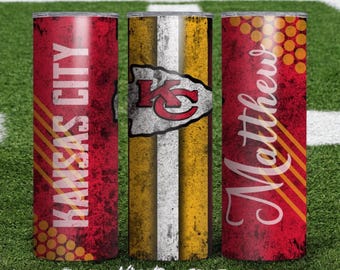 Vaso personalizado de los Chiefs: 20 oz de acero inoxidable con diseño de fútbol americano de Kansas City