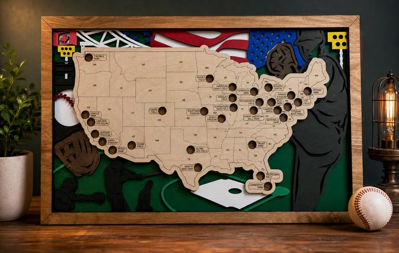 Personalized MLB Stadium Tracker Map, Baseball Stadium Map USA, Custom ...