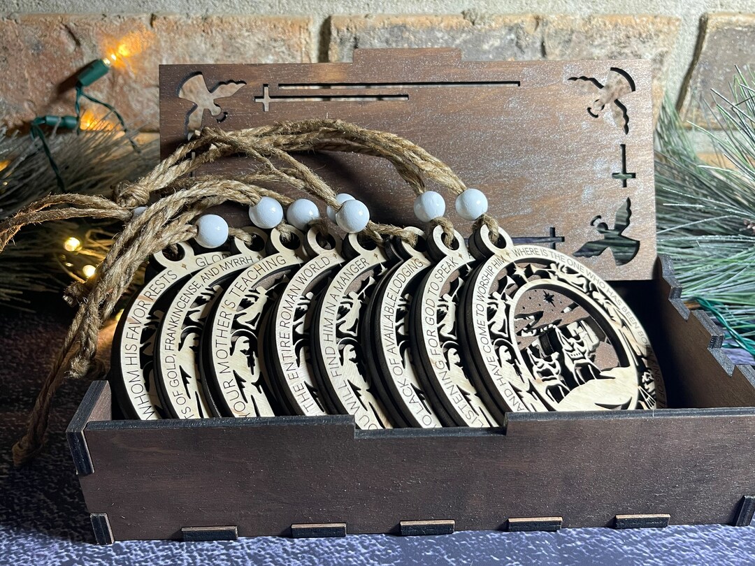 Christmas Story Ornament Set, Nativity Gift, Gift Box, Christian Ornaments, Angel Ornaments