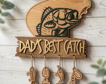Personalized Fishing Gift for Dad, Papa’s Best Catch Sign, Custom Grandpa Fish Wall Decor, Rustic Fisherman Gift with Kids Names, Dad Plaque