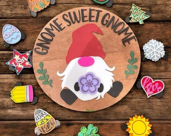 Panneau De Bienvenue Interchangeable En Bois Gnome Décoration De Saison Des Fêtes Avec Pièces Magnétiques Et Chapeau Amovible Panneau De Bienvenue Interchangeable Pour Décoration De Noël à La Maison