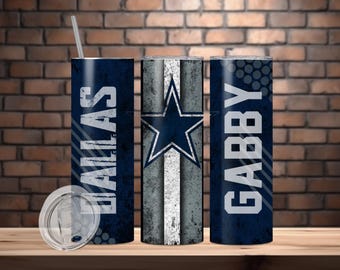 Dallas Cowboys NFL Inspired Tumbler, Personalized 20oz Skinny Cup, Custom Name Football Gift, Cowboys Fan Drinkware, Dallas Sports Team