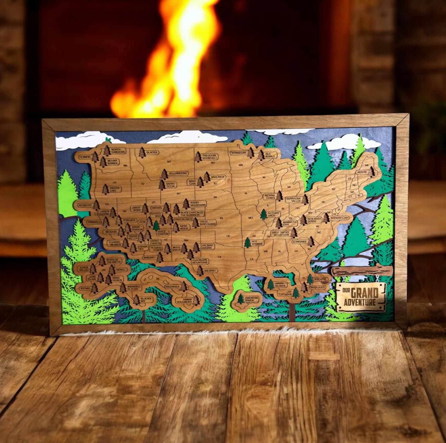 Custom National Park Tracker • USA Travel Adventure Map • Wooden Engraved  Checklist Board • Personalized Road Trip Wall Decor - Etsy Israel, image size:1709x1701