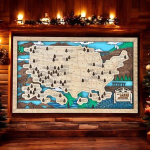 Personalized National Park Map, USA Travel Tracker, Tree Markers, Adventure Gift