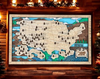 Personalized National Park Map, USA Travel Tracker, Tree Markers, Adventure Gift