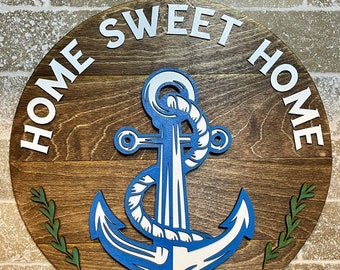 Anchor Wall Sign, Home Sweet Home Customizable Sign, Wooden Wall or Door Sign, Ocean Art Decor, Deep Sea Decoration, Pirate Life