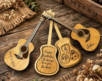 Personalized Guitar Pick Holder, Custom Engraved Musician Gift, Acoustic Player, Wood Music Lover Decor, Stringed Instrument Keepsake