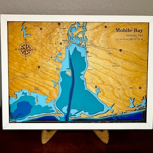 Gelaagde kaart Mobile Bay, gelaagd, Spaans fort, Daphne, Fairhope, Gulf Shores, Eastern Shores, Baldwin County, Alabama, woondecoratiecadeau