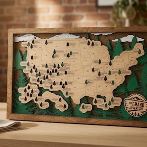 Personalized National Park Tracker Map, Wooden USA Travel Map, National Parks Bucket List, Adventure Travel Wall Decor Gift, RV Travel Map