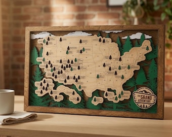 Personalized National Park Tracker Map, Wooden USA Travel Map, National Parks Bucket List, Adventure Travel Wall Decor Gift, RV Travel Map