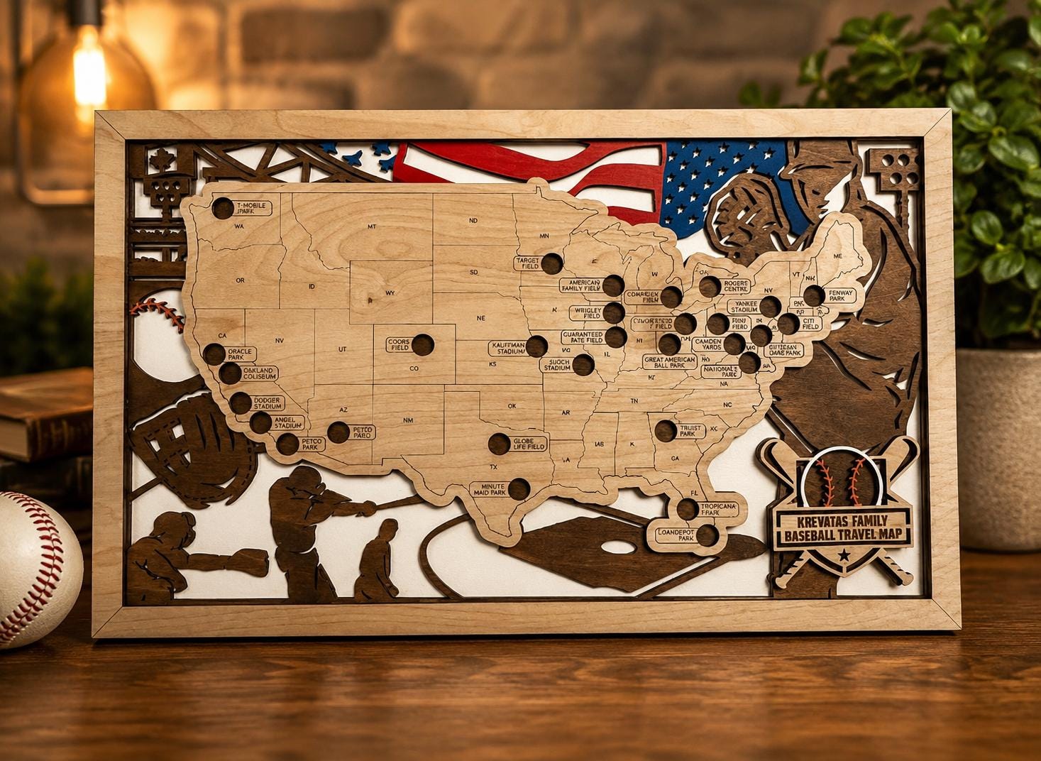 Personalized MLB Stadium Tracker Map, Baseball Stadium Map USA, Custom ...