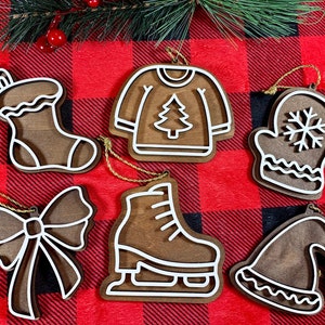 Gingerbread Cookie Ornaments, The Wear It Set, Set of 6 Christmas Tree Holiday Stocking Cookie Ornaments