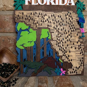 Kaart staatspark Florida, staatsparken, moerasversie, cadeau voor wandelaar, bucketlist, avonturenkaart, familie roadtrip-tracker, houten muurkunst