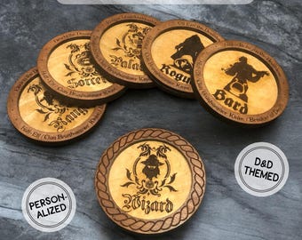 Personalized DnD Coaster Set with Box, Custom Dungeon Master Gift, RPG Player Gift Set, D&D Game Night Decor, Fantasy Gift for Him