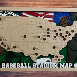 Holz Baseball Stadion Tracker Karte, Sport Reise Karte, Major League Baseball, MLB Erinnerungsstücke, Geschenk für Baseball Fan, individuelles Slugger Geschenk