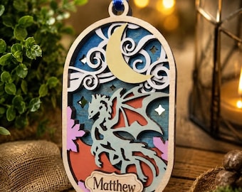 Personalized Dragon Ornament, Wooden Fantasy Christmas Ornament, Custom Name Dragon Gift, Medieval Fantasy Decor, Dragon Lover Gift