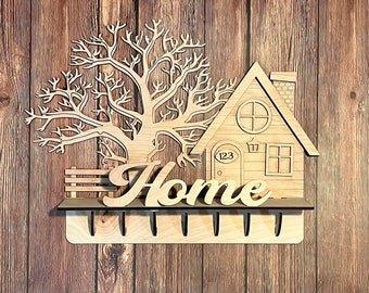 Wall Mounted Keychain Holder SVG: House with Tree Design (Digital File)