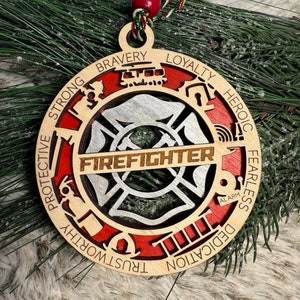 Personalizable Firefighter First Responder Christmas Tree Ornament, 911, Firefighter Gift, Thin Red Line, Emergency Medical Dispatch, Rescue