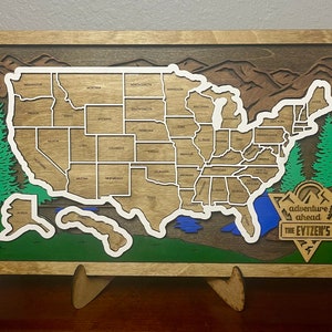 Mapa de viaje, Rastreador de vacaciones, Rastreador de estados montañosos, 50 estados de EE. UU., De costa a costa, Senderismo, Escalada, Vuelos, Conducción, Navegación, Recuerdo