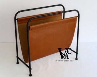 Modern Leather Magazine Rack, Newspaper Magazine Holder, vinyl Record Holder, Sofa Side Organizer, Easy To Assemble Rack(with assemble tool)