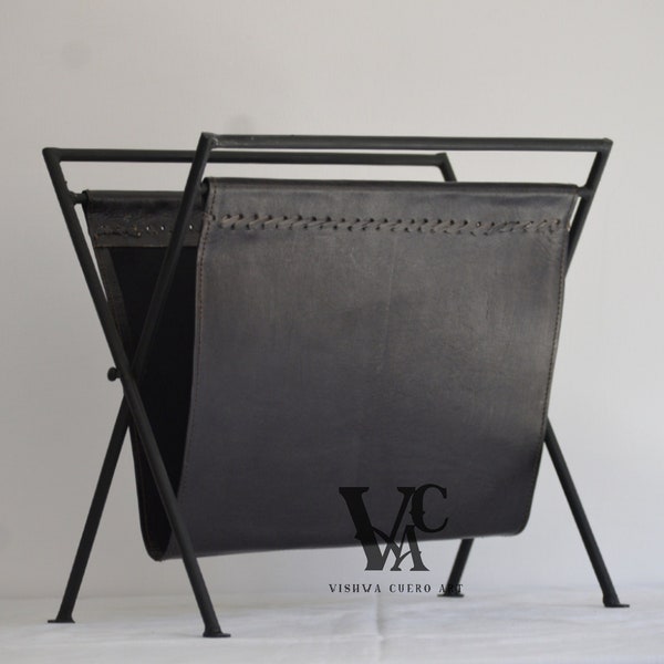 Folding Leather Magazine Rack, black Leather Magazine Rack News Paper Holder, Metal Rack, Magazine And Paper Holder,