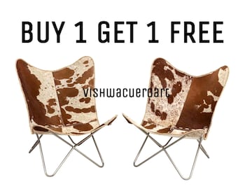 BUY 1 GET 1 FREE Hair-on leather butterfly chair,Christmas sale 50% off,Hair-on cover with black or gold folding stand,leather chairs