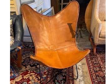 Leather Butterfly Chair, Leather Hand-Stitched butterfly Cover With Black Folding Frame, Home And living furniture