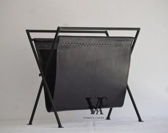 Folding Leather Magazine Rack, black Leather Magazine Rack News Paper Holder, Metal Rack, Magazine And Paper Holder,