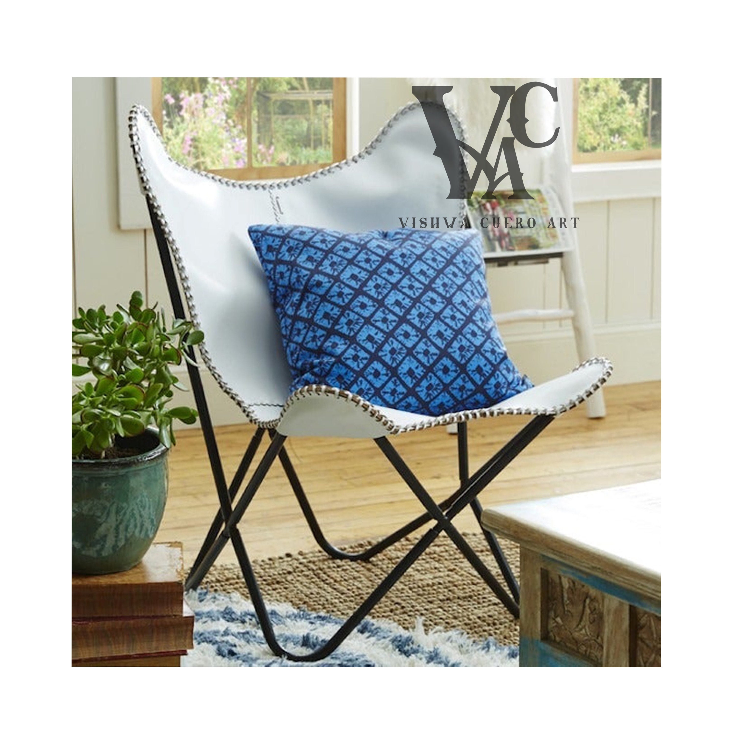 Leather Butterfly Chair White Leather Butterfly Chair Home Etsy UK