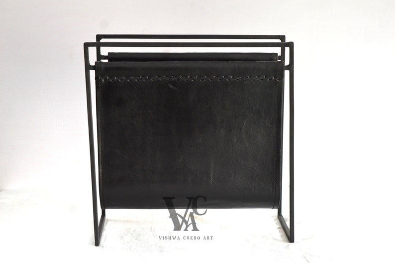 Leather Magazine Rack Black Leather and Black Frame Leather Etsy