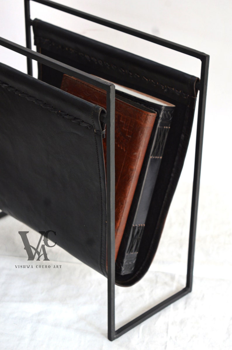Leather Magazine Rack Black Leather and Black Frame Leather Etsy