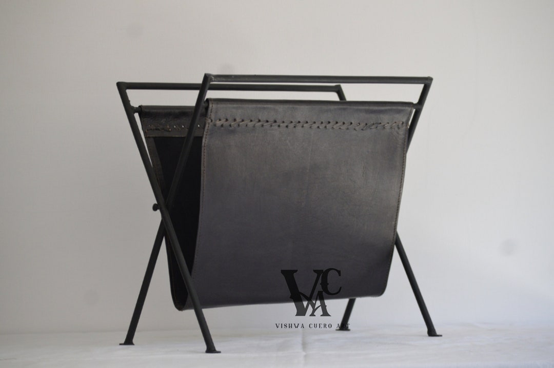 Folding Leather Magazine Rack, Black Leather Magazine Rack News Paper