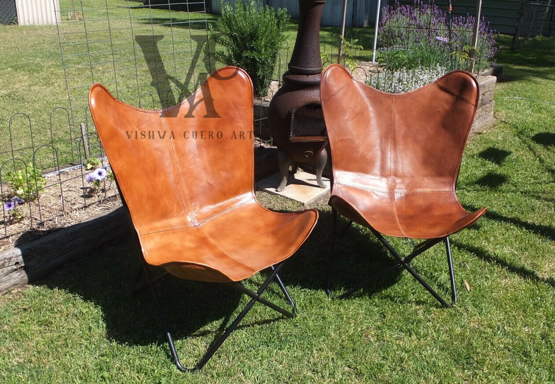 Set of 2 Leather Butterfly Chairtan Leather Butterfly Chair