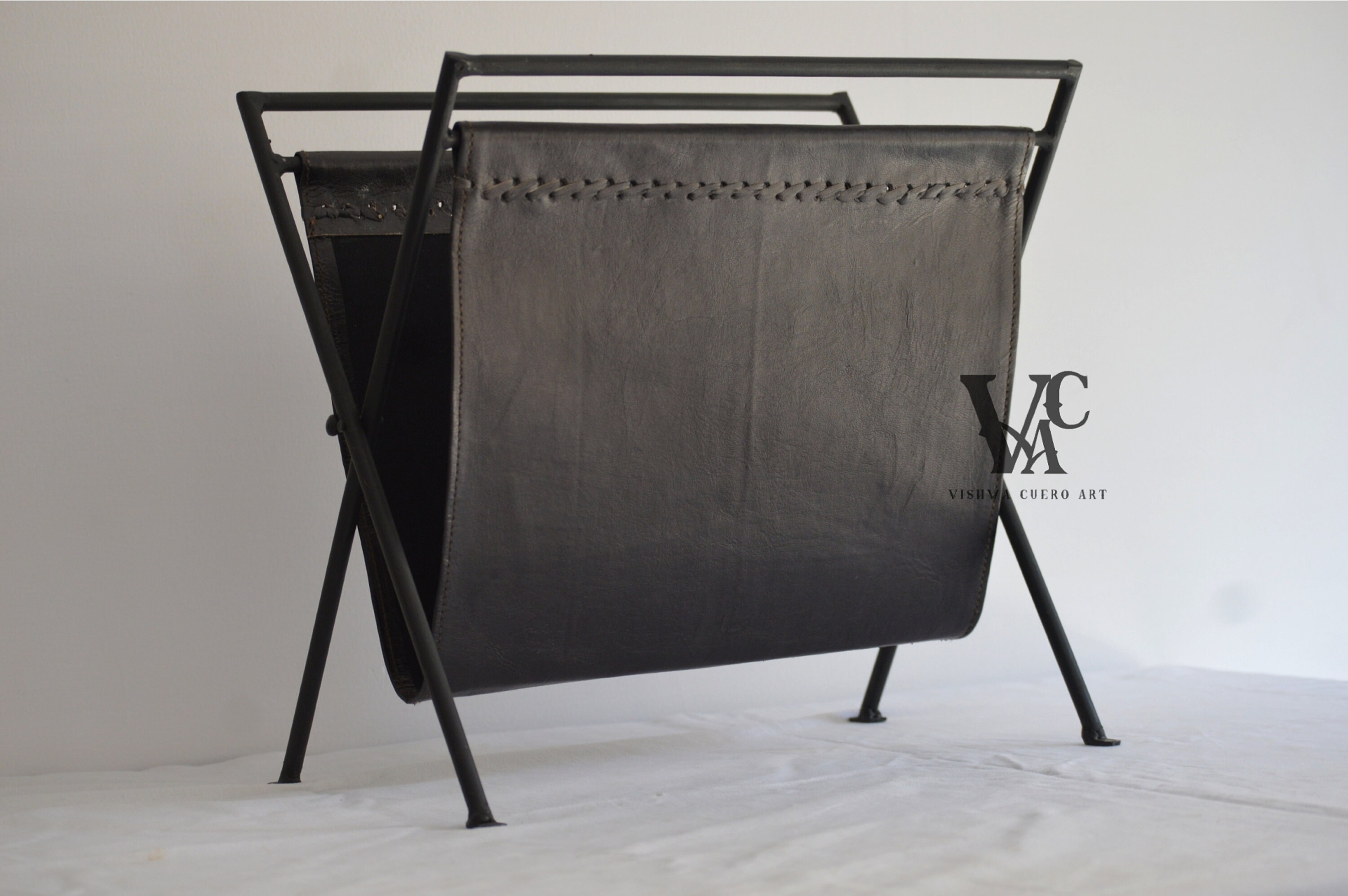 Folding Leather Magazine Rack Black Leather Magazine Rack Etsy